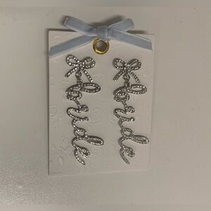Silver rhinestone Bride Bow earrings 2&1/2 inch drop! NWT!
